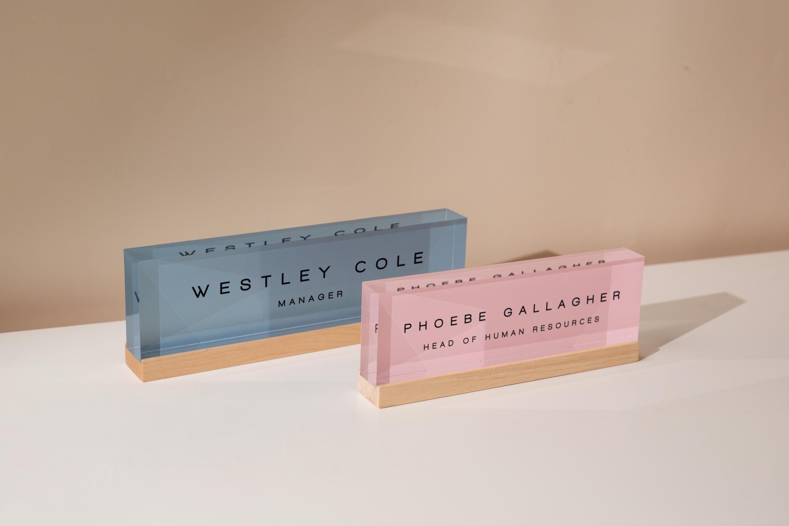 Pastel Acrylic Name Block (D3) - w/ Optional Wooden Base, Work Title Desk Table CEO Sign Job Office Decor Promotion Coworker Staff Gifts