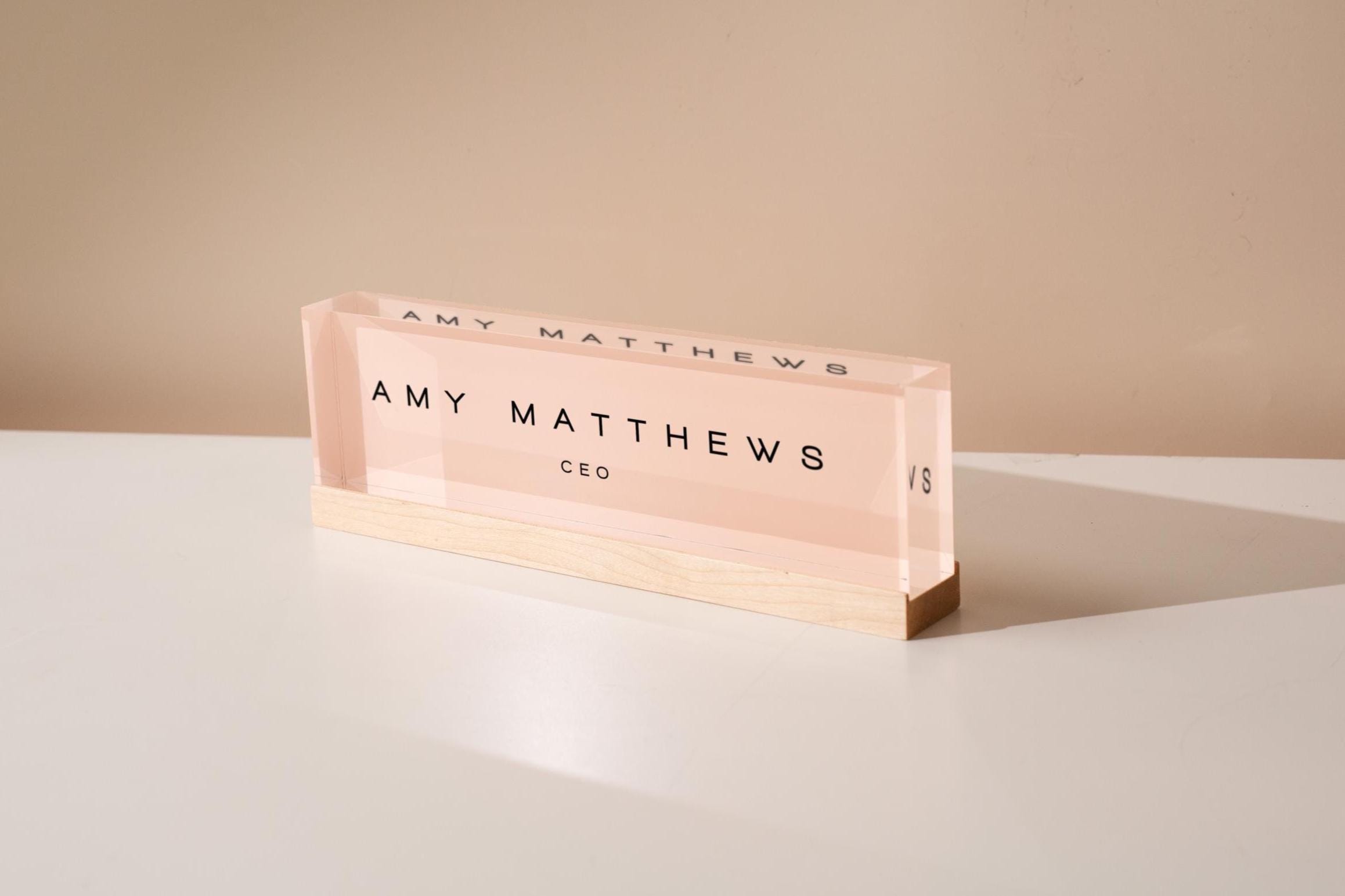 Pastel Acrylic Name Block (D3) - w/ Optional Wooden Base, Work Title Desk Table CEO Sign Job Office Decor Promotion Coworker Staff Gifts