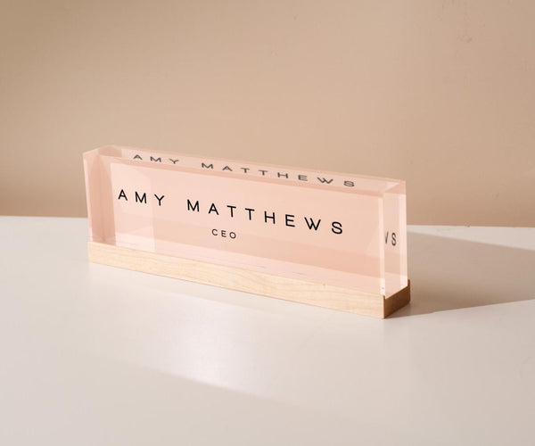 Pastel Acrylic Name Block (D3) - w/ Optional Wooden Base, Work Title Desk Table CEO Sign Job Office Decor Promotion Coworker Staff Gifts