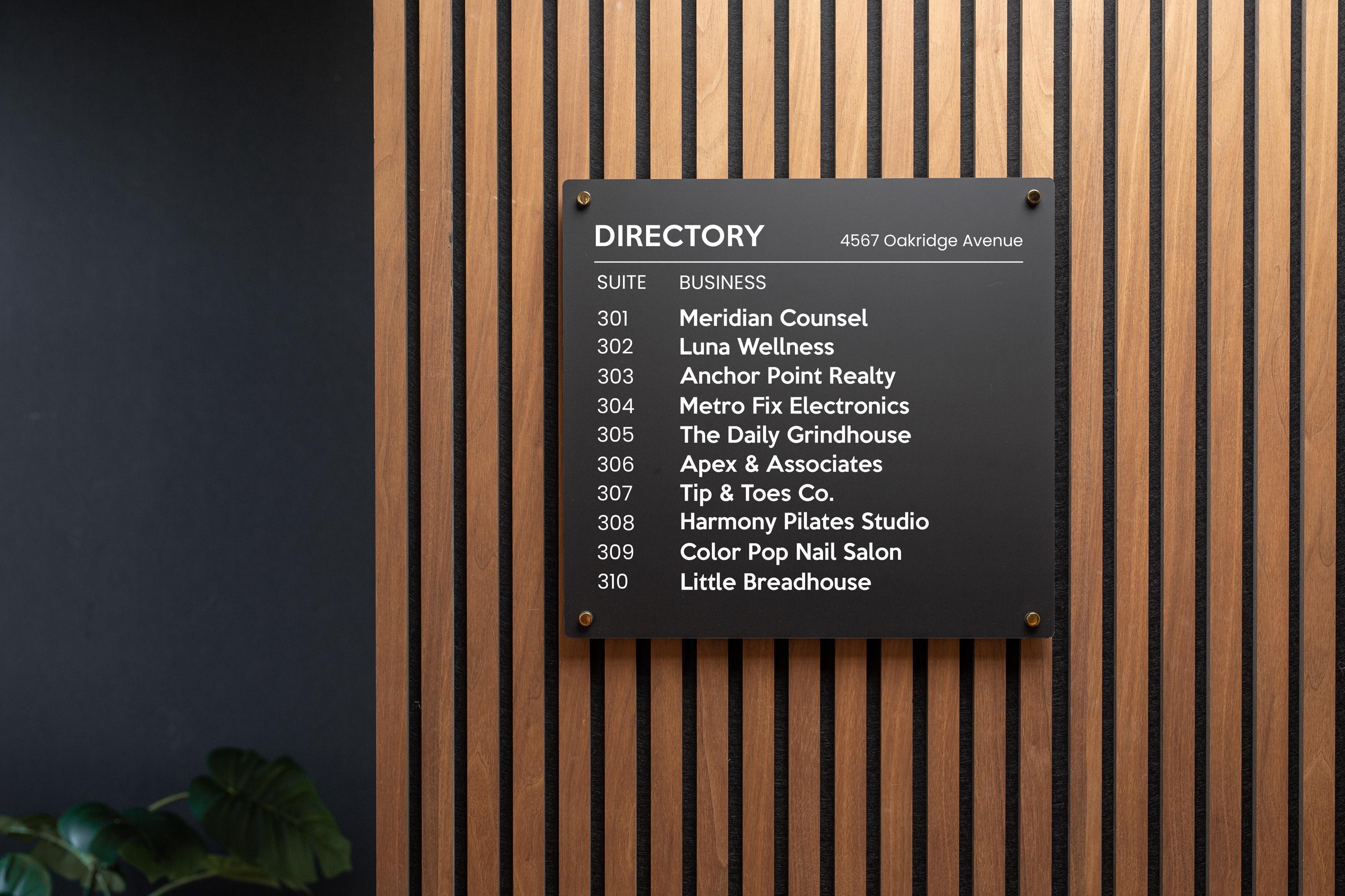 24x22 Full Panel Directory Sign - Customizable Large Office Wall Door Building Mounted Business Logo Sign, Job Title, Room Facility Signage