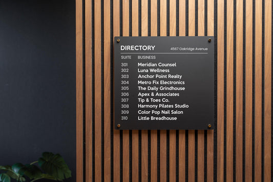 24x22 Full Panel Directory Sign - Customizable Large Office Wall Door Building Mounted Business Logo Sign, Job Title, Room Facility Signage
