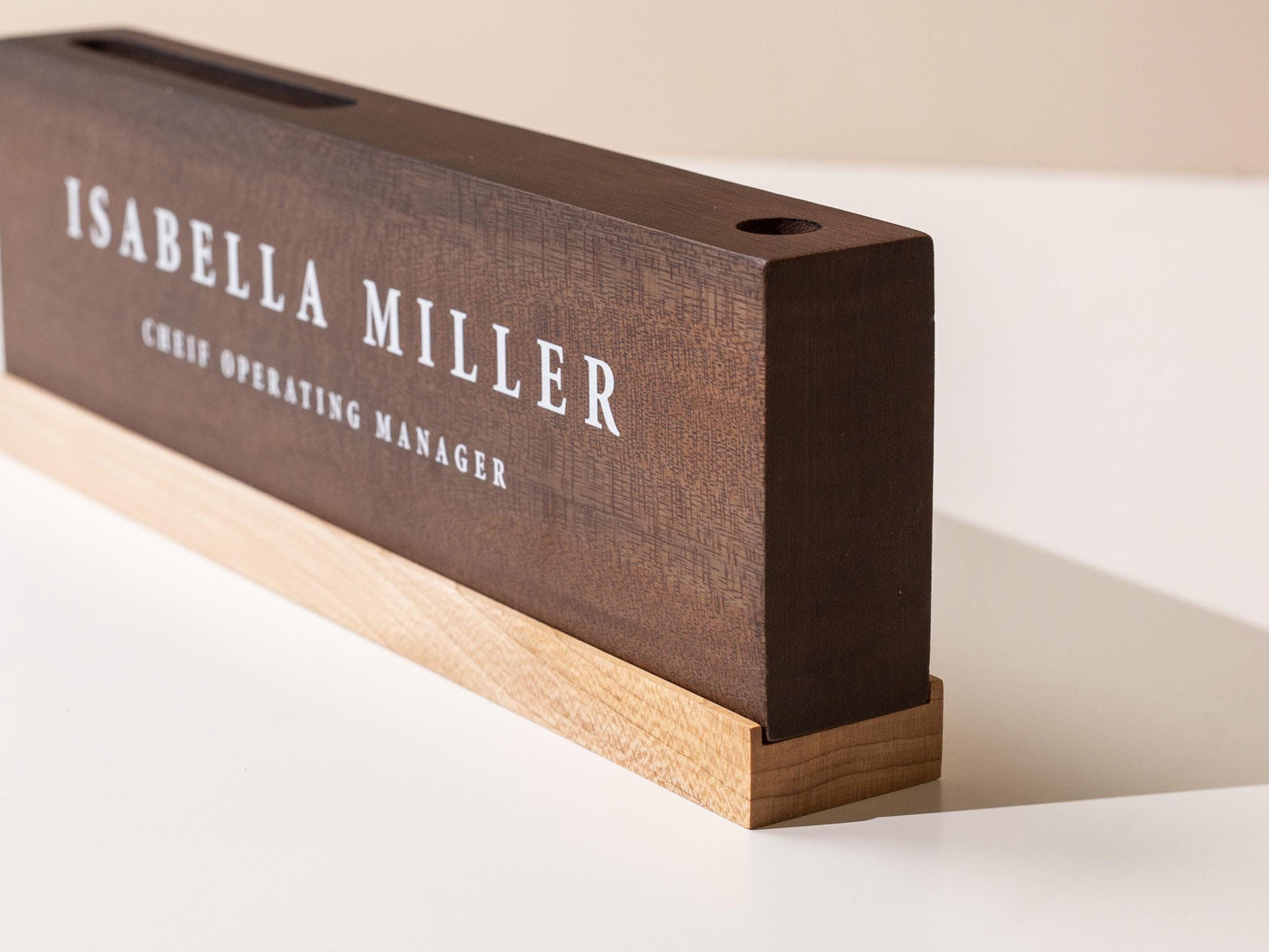 Personalized Wood Name Block w/ Slots (D4) - Minimal Executive Desk CEO Room Table Sign Job Office Decor Teacher Graduation Promotion Gift