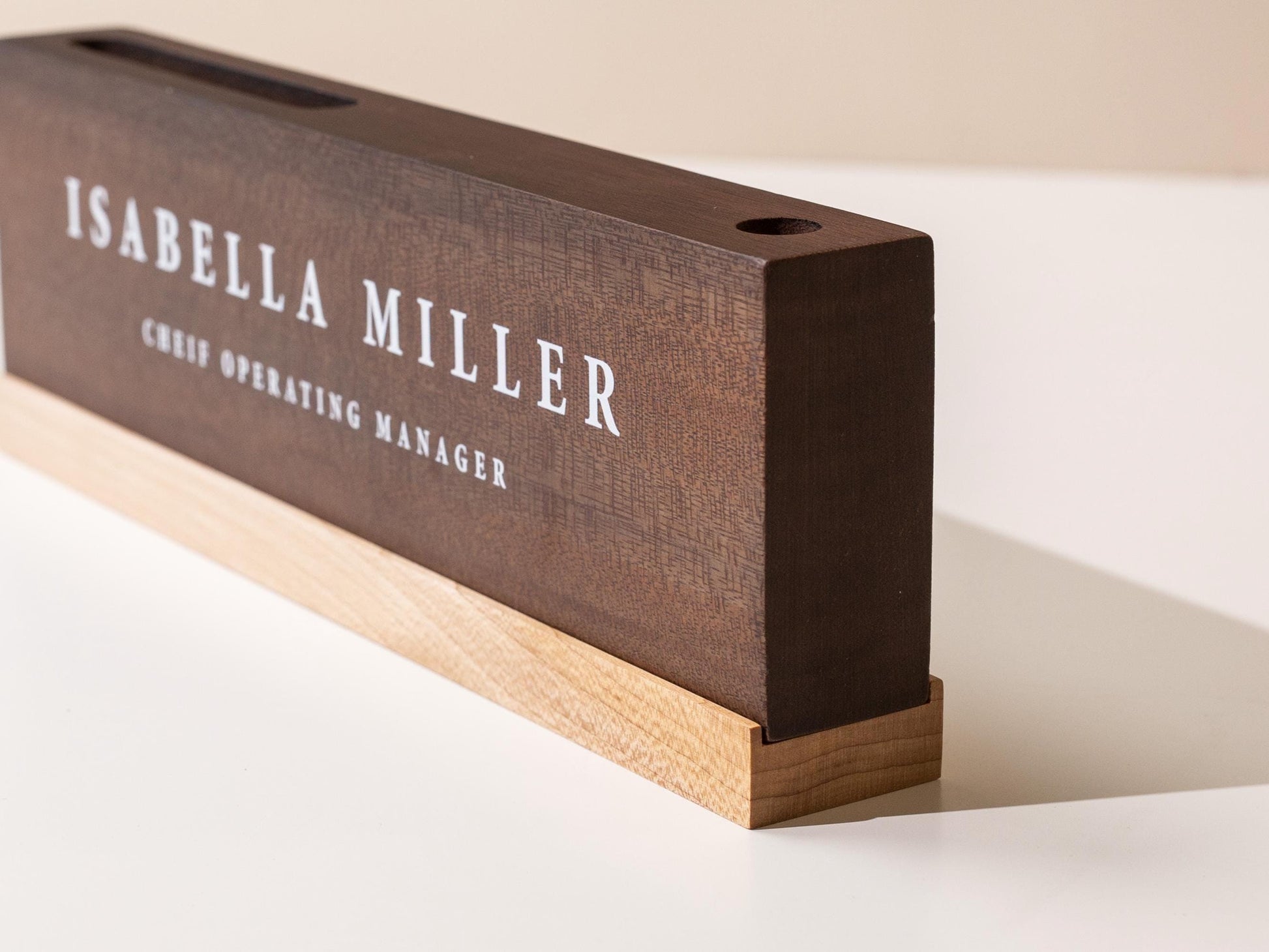 Personalized Wood Name Block w/ Slots (D4) - Minimal Executive Desk CEO Room Table Sign Job Office Decor Teacher Graduation Promotion Gift