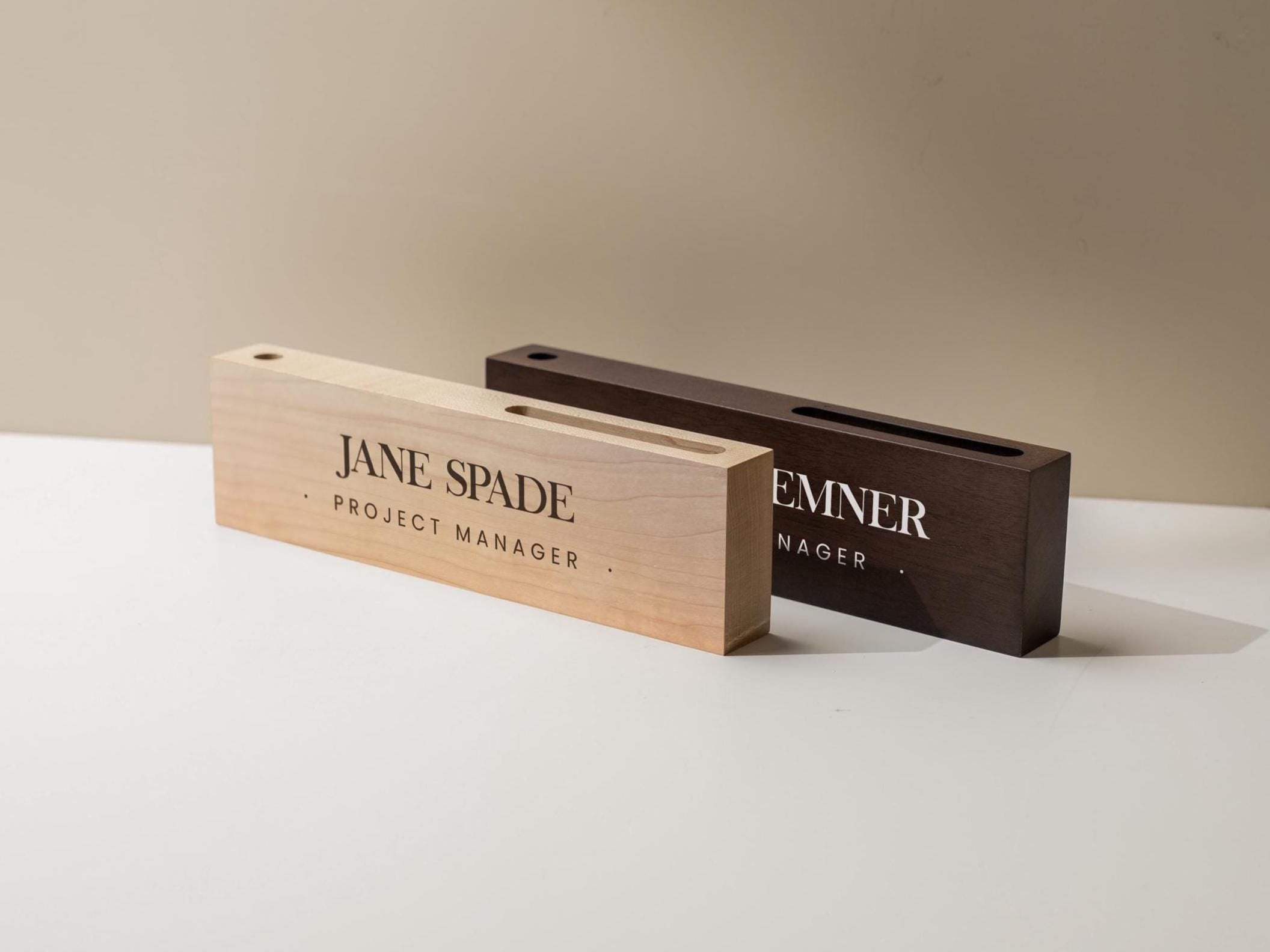 Personalized Wood Name Block w/ Slots (D1) - Minimal Executive Desk CEO Room Table Sign Job Office Decor Teacher Graduation Promotion Gift