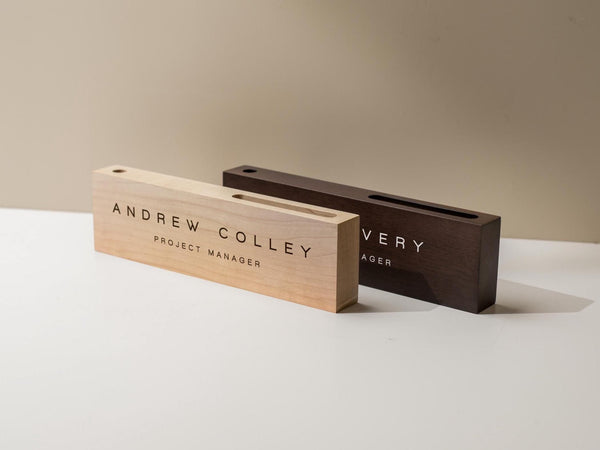 Personalized Wood Name Block w/ Slots (D3) - Minimal Executive Desk CEO Room Table Sign Job Office Decor Teacher Graduation Promotion Gift