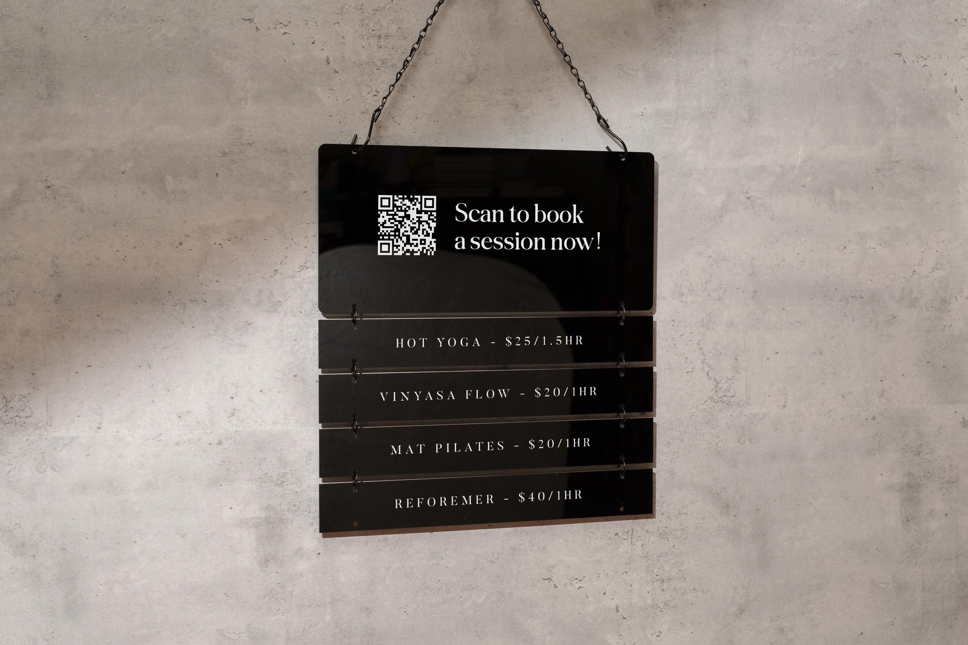 Black Interchangeable Hanging Storefront Sign D2 - Customizable Office Wall Door Building Business Retail Shop Contact Hours Menu Display
