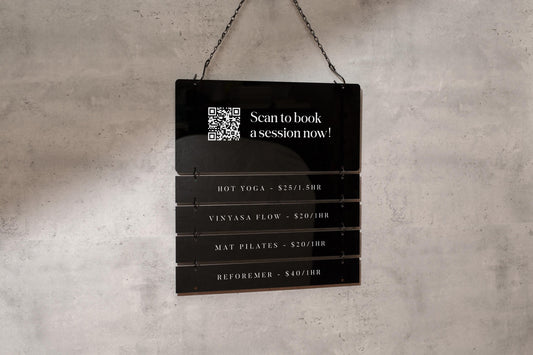 Black Interchangeable Hanging Storefront Sign D2 - Customizable Office Wall Door Building Business Retail Shop Contact Hours Menu Display