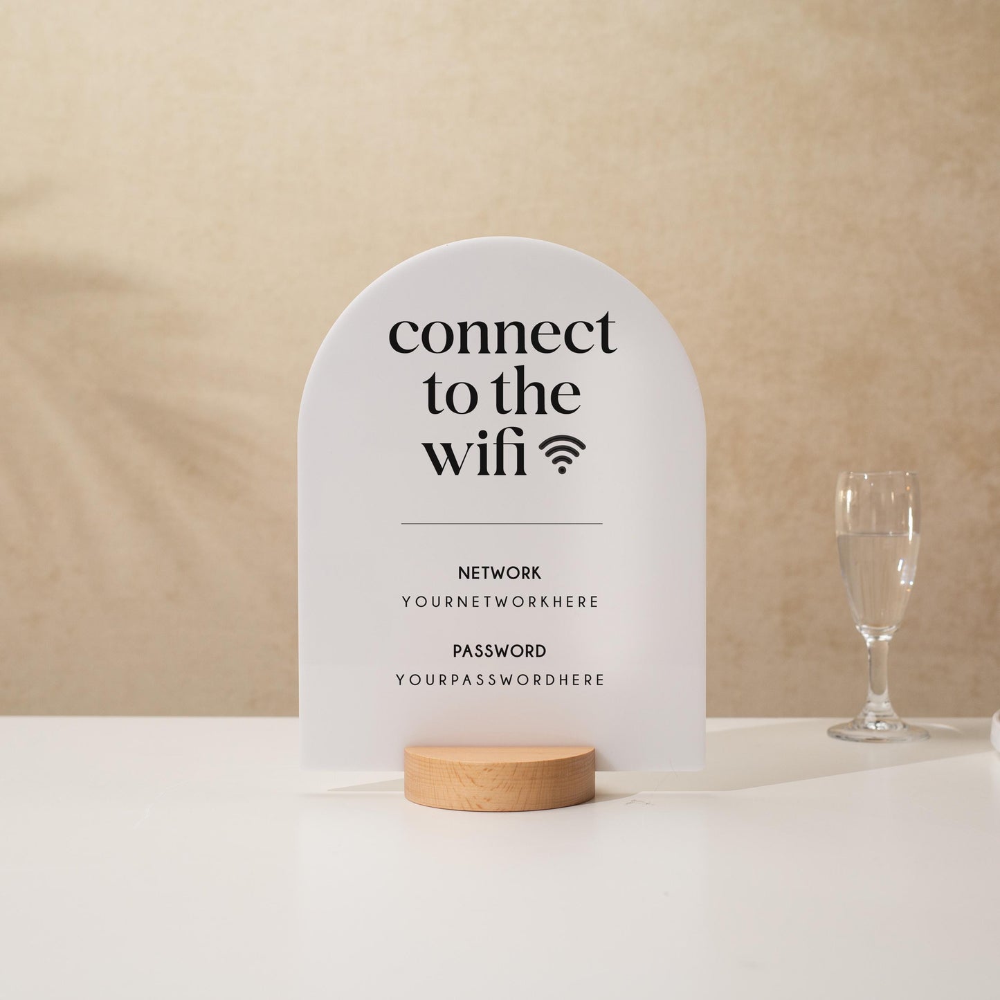 Arch Acrylic Wifi Sign w/ Round Base (D8) - Custom Wifi Password Display for Home Office Business Shop Airbnb Rental Decor Visitor Login