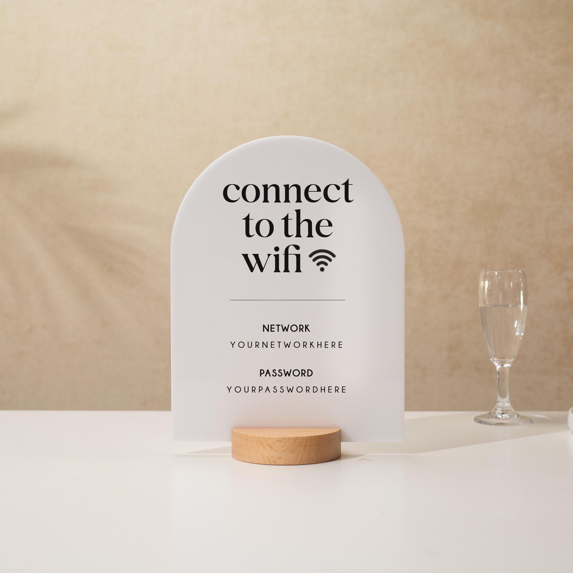 Arch Acrylic Wifi Sign w/ Round Base (D8) - Custom Wifi Password Display for Home Office Business Shop Airbnb Rental Decor Visitor Login