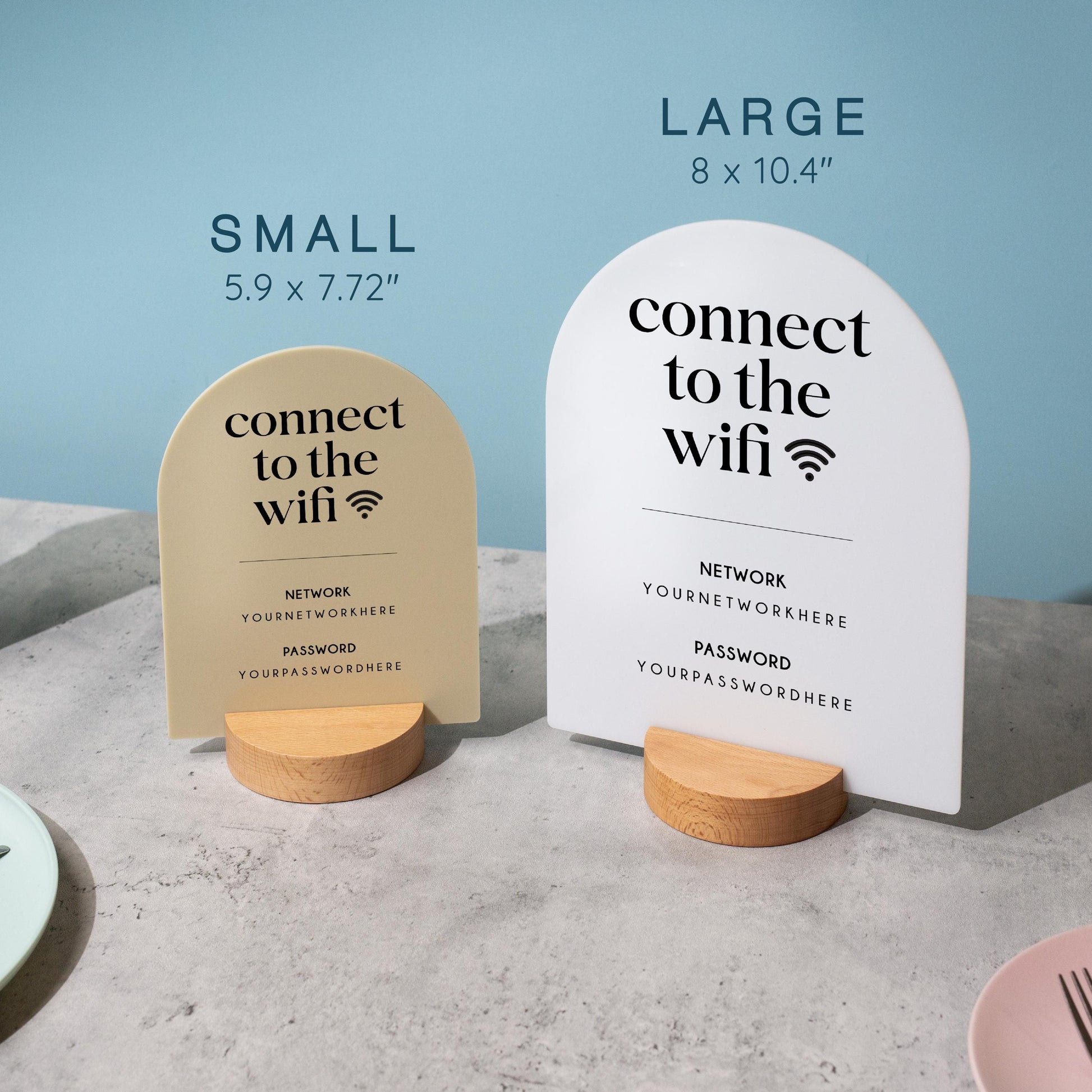 Arch Acrylic Wifi Sign w/ Round Base (D8) - Custom Wifi Password Display for Home Office Business Shop Airbnb Rental Decor Visitor Login