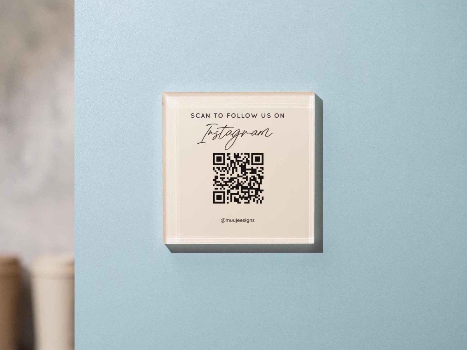 Square Pastel Wall QR Sign (D4) - 6x6" Custom Stick On Scannable Door Wall QR Code Menu & Social Media Sign for Business Shop Restaurant