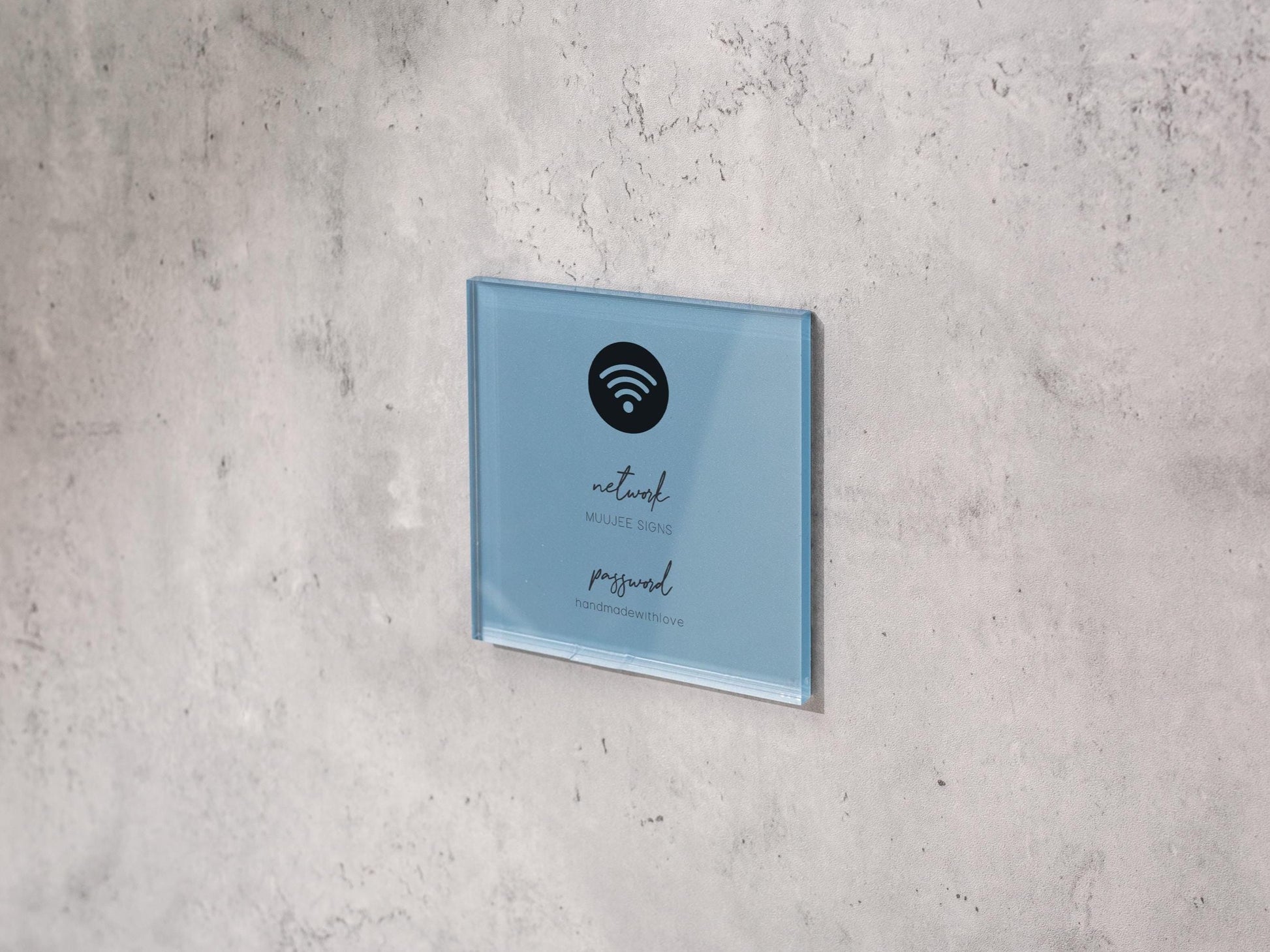 Square Pastel Wifi Sign (D1) – 6×6" Stick-On WiFi Password Sign, Minimal Wall Display for Small Business, Coffee Shop, Salon, Restaurant