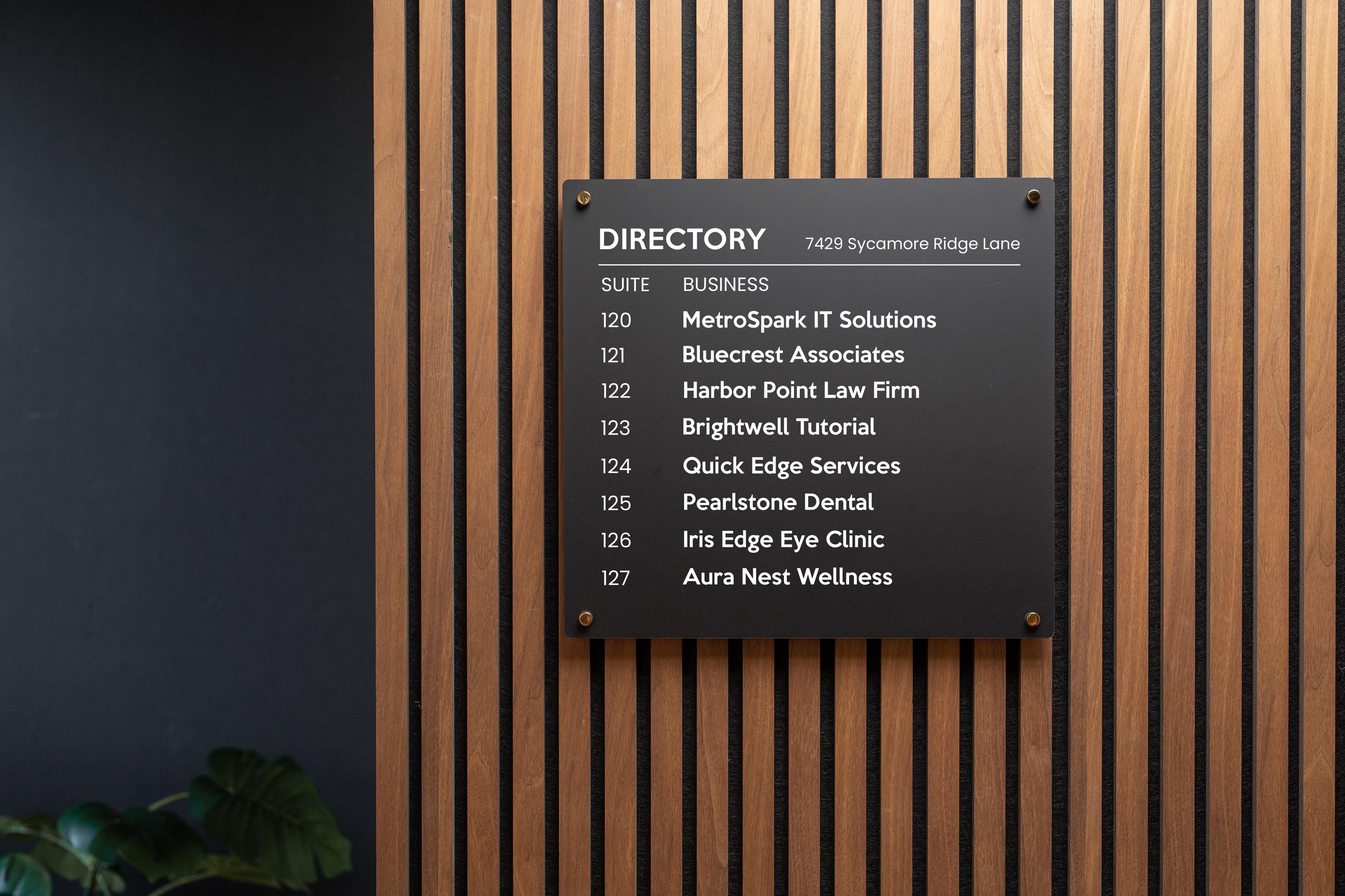 24x22 Full Panel Directory Sign - Customizable Large Office Wall Door Building Mounted Business Logo Sign, Job Title, Room Facility Signage