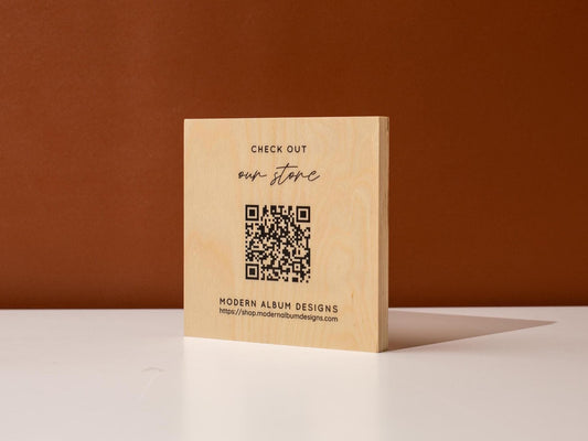 Maple QR Code Sign - Custom Wood Block Counter Display Laser Engraved UV Printed, Personalized Business Website Link Menu Reviews Payments