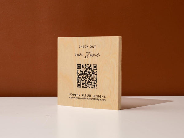 Maple QR Code Sign - Custom Wood Block Counter Display Laser Engraved UV Printed, Personalized Business Website Link Menu Reviews Payments