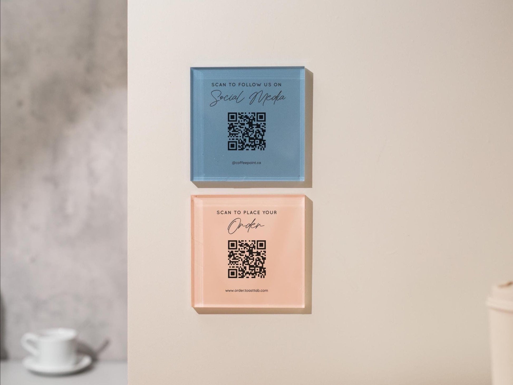 Square Pastel Wall QR Sign (D4) - 6x6" Custom Stick On Scannable Door Wall QR Code Menu & Social Media Sign for Business Shop Restaurant