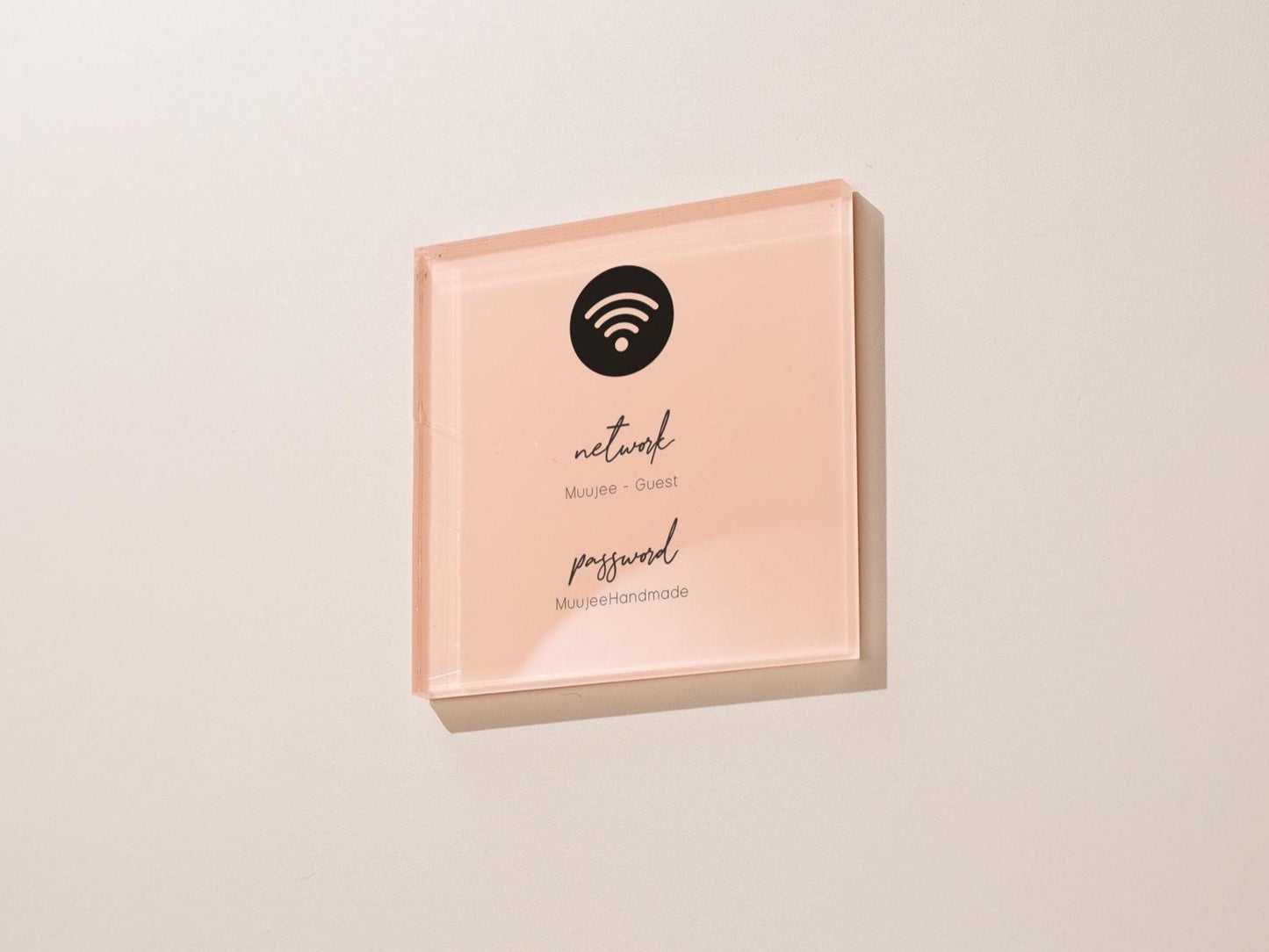 Square Pastel Wifi Sign (D1) – 6×6" Stick-On WiFi Password Sign, Minimal Wall Display for Small Business, Coffee Shop, Salon, Restaurant