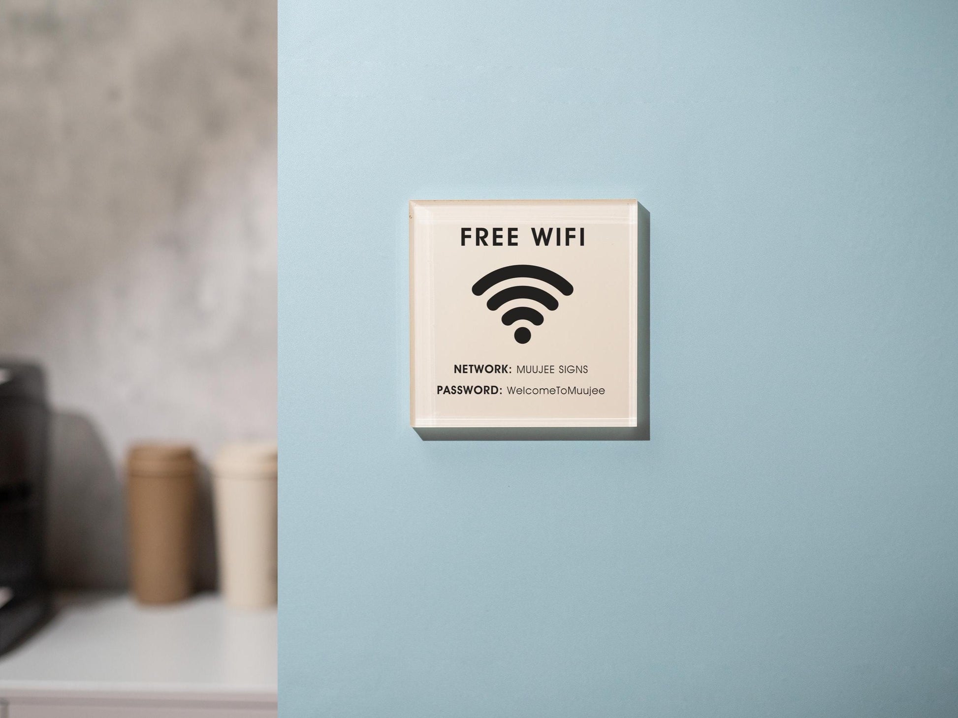 Square Pastel Wall Wifi Sign (D2) - 6×6" Custom Stick-On Internet Password Sign for Home, Airbnb, Hotel, Salon, Café, and Small Business