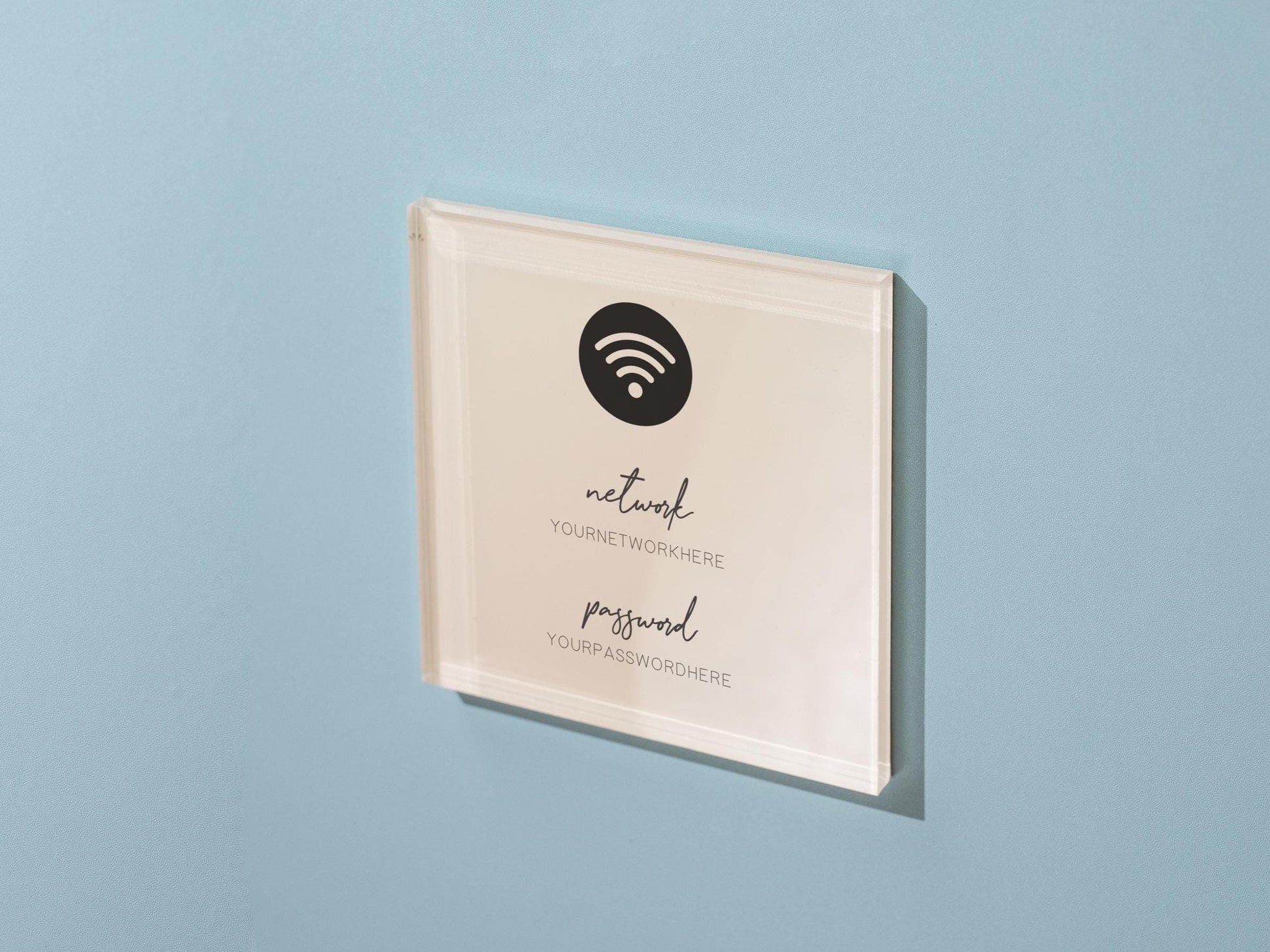 Square Pastel Wifi Sign (D1) – 6×6" Stick-On WiFi Password Sign, Minimal Wall Display for Small Business, Coffee Shop, Salon, Restaurant