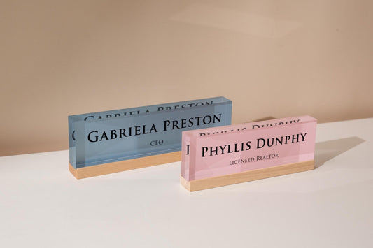 Pastel Acrylic Name Block (D4) - w/ Optional Wooden Base, Work Title Desk Table CEO Sign Job Office Decor Promotion Coworker Staff Gifts