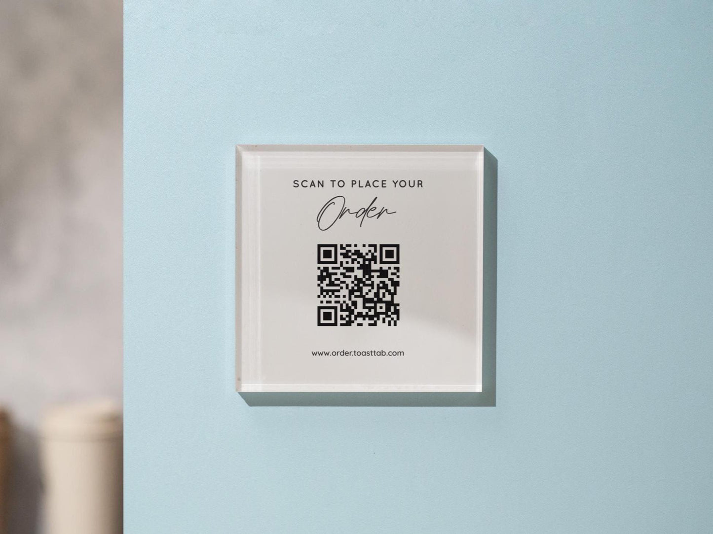 Square Pastel Wall QR Sign (D4) - 6x6" Custom Stick On Scannable Door Wall QR Code Menu & Social Media Sign for Business Shop Restaurant
