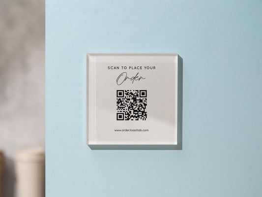 Square Pastel Wall QR Sign (D4) - 6x6" Custom Stick On Scannable Door Wall QR Code Menu & Social Media Sign for Business Shop Restaurant
