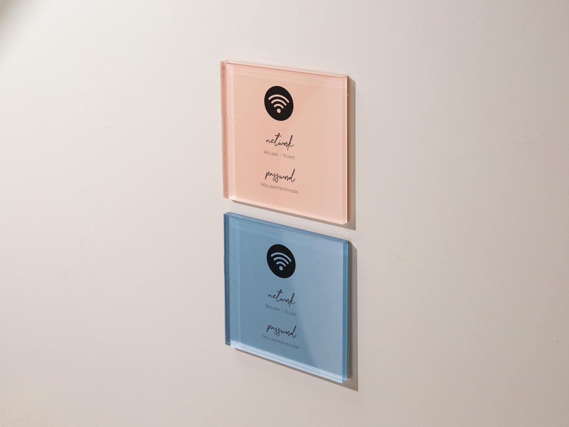 Square Pastel Wifi Sign (D1) – 6×6" Stick-On WiFi Password Sign, Minimal Wall Display for Small Business, Coffee Shop, Salon, Restaurant