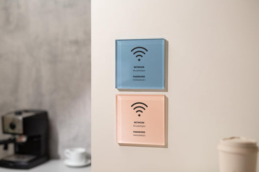 Square Pastel Wall Wifi Sign (D3) - 6x6" Custom Stick On Wifi Password Signage Business Shop Restaurant Office Work Home Vacation Rental