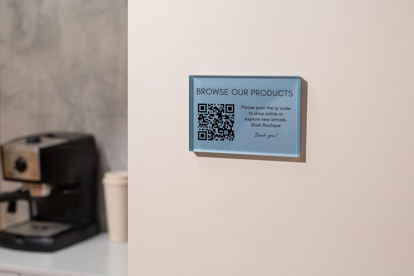 4x6 Pastel Acrylic Wall QR Sign (D3) - Your Text On Wall Sign Custom Stick-On Signage for Guests Shop Office Business Instagram Tip Reviews