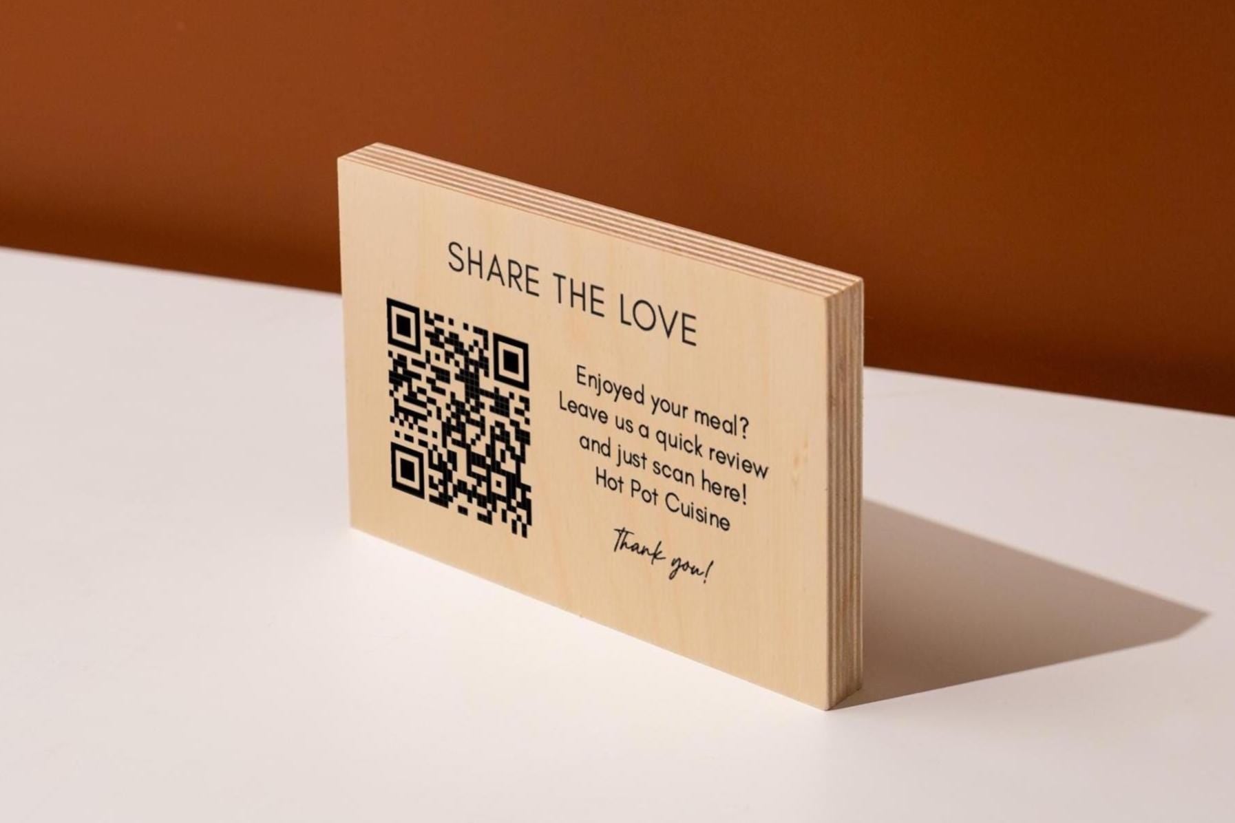 4x6 Birch Plywood QR Sign (D3) - Your Text On Wooden Plate, Custom Signs Desk Wall, Shop Office Business QR Code Sign to Any Website Link