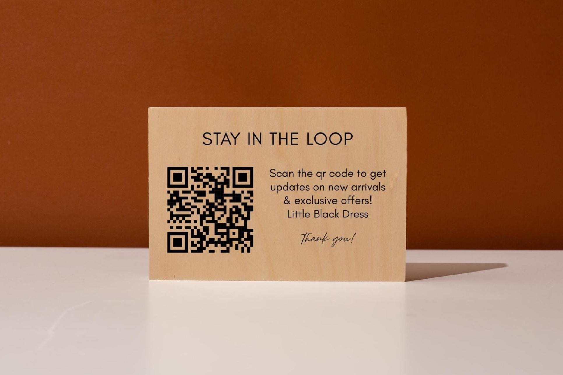 4x6 Birch Plywood QR Sign (D3) - Your Text On Wooden Plate, Custom Signs Desk Wall, Shop Office Business QR Code Sign to Any Website Link