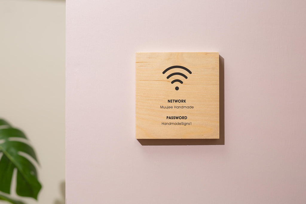 6x6" Square Birch Plywood Wifi Sign (D3) - Custom Wood Internet Password Signage Wall or Table Display Business Office Shop Salon Bar Cafe