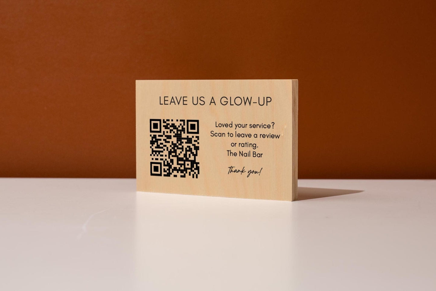 4x6 Birch Plywood QR Sign (D3) - Your Text On Wooden Plate, Custom Signs Desk Wall, Shop Office Business QR Code Sign to Any Website Link