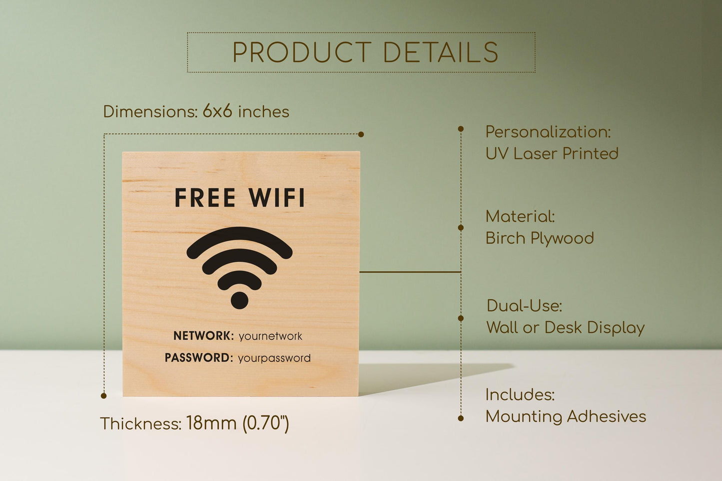 6x6" Square Birch Plywood Wifi Sign (D2) - Custom Wood Internet Password Signage Wall or Table Display Business Office Shop Salon Bar Cafe