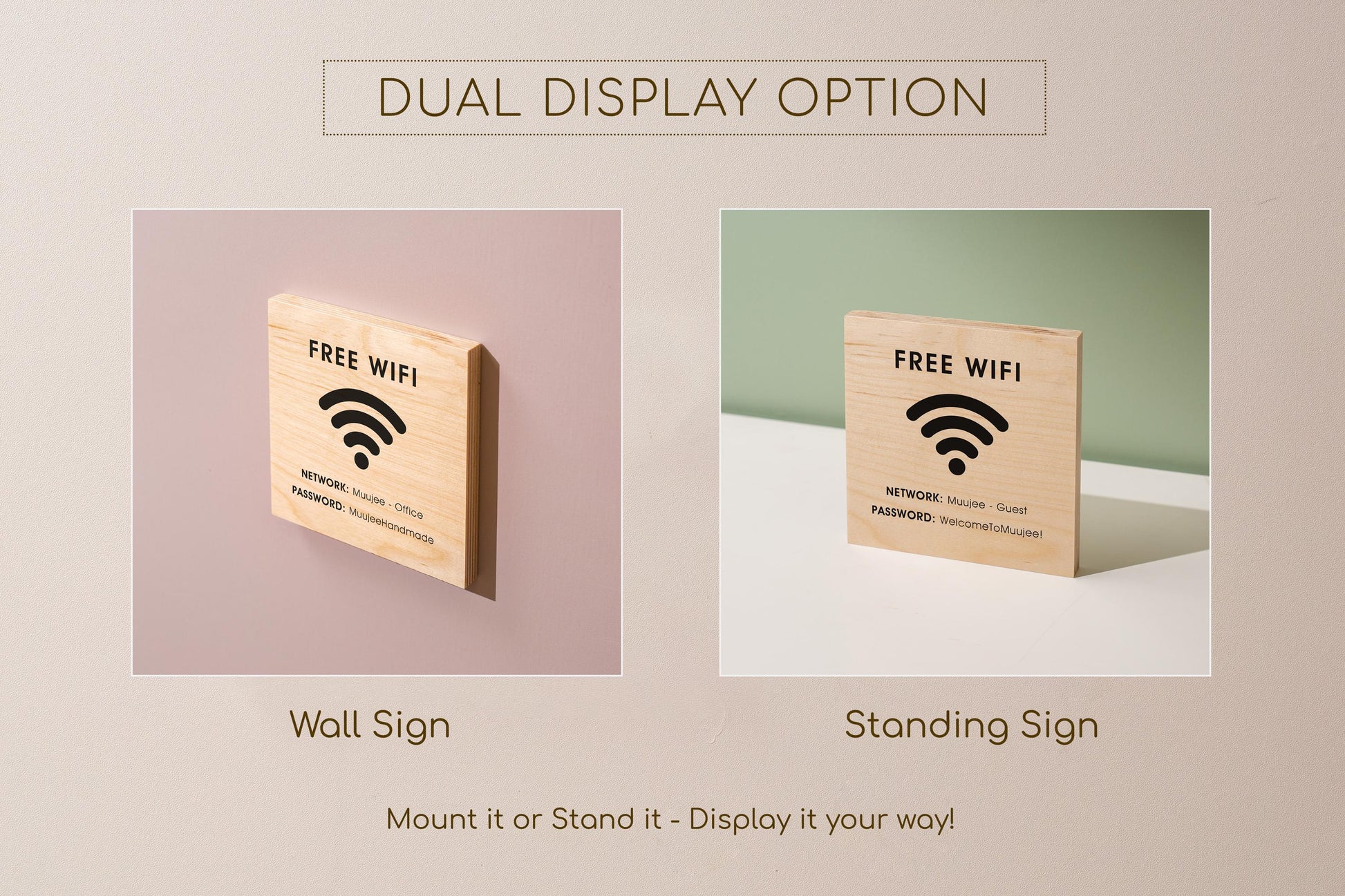 6x6" Square Birch Plywood Wifi Sign (D2) - Custom Wood Internet Password Signage Wall or Table Display Business Office Shop Salon Bar Cafe