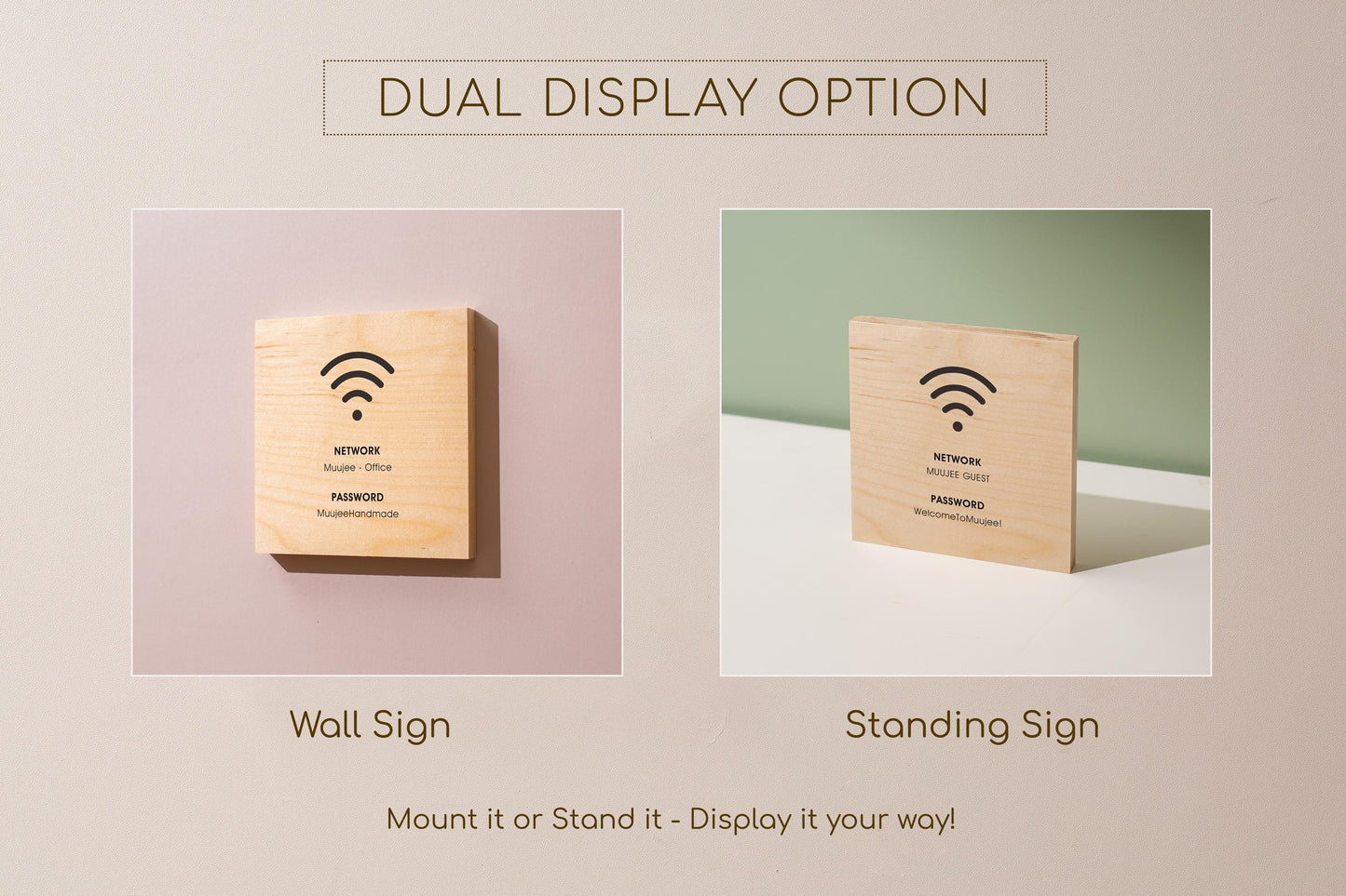 6x6" Square Birch Plywood Wifi Sign (D3) - Custom Wood Internet Password Signage Wall or Table Display Business Office Shop Salon Bar Cafe