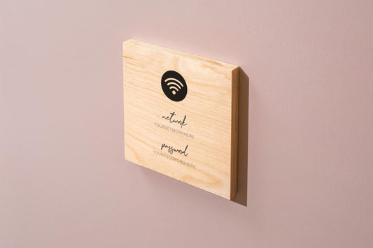 6x6" Square Birch Plywood Wifi Sign (D1) - Custom Wood Internet Password Signage Wall or Table Display Business Office Shop Salon Bar Cafe