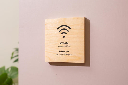 6x6" Square Birch Plywood Wifi Sign (D3) - Custom Wood Internet Password Signage Wall or Table Display Business Office Shop Salon Bar Cafe