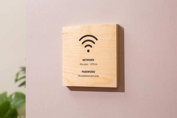 6x6" Square Birch Plywood Wifi Sign (D3) - Custom Wood Internet Password Signage Wall or Table Display Business Office Shop Salon Bar Cafe