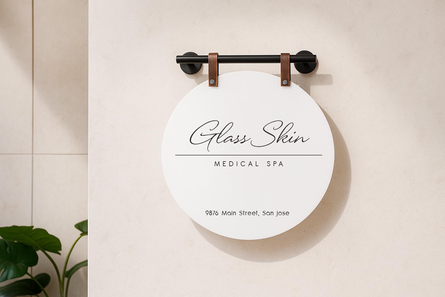 16" Round White Acrylic Sign w/ Mounting Fixtures (D3) - Custom hanging window signage for office rental door small business beauty salon