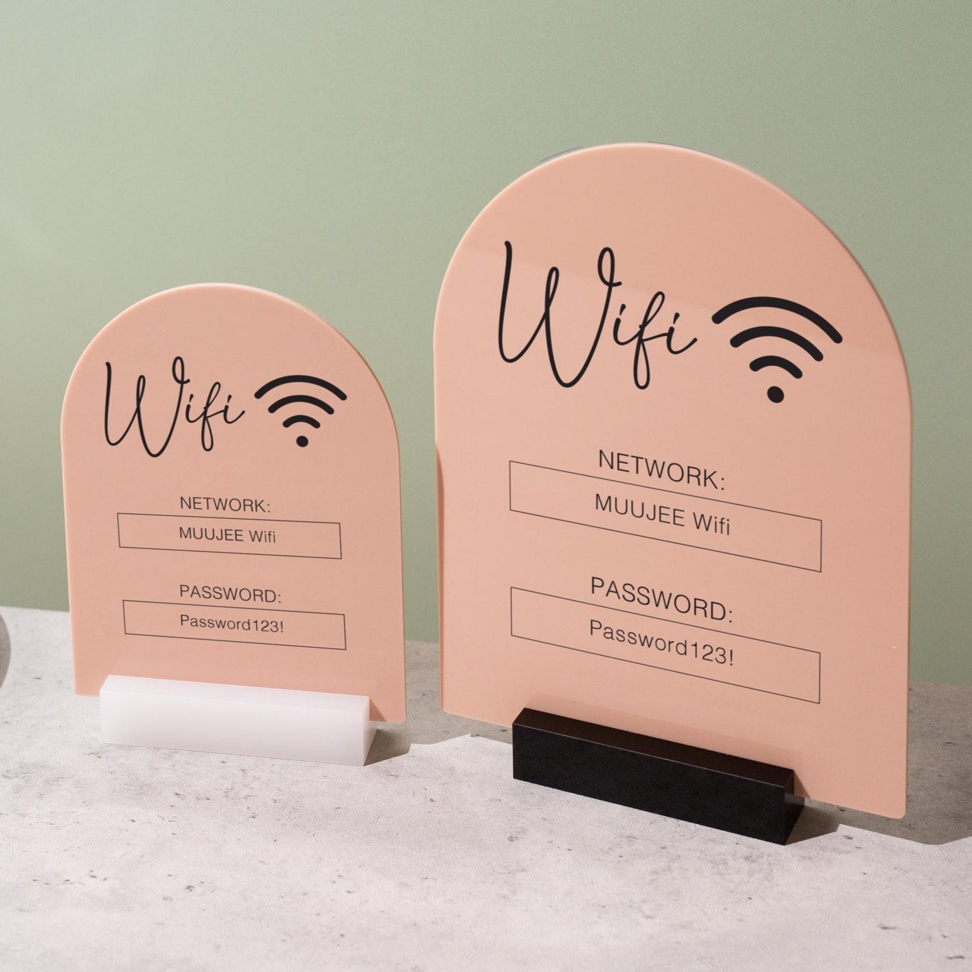 Arch Acrylic Wifi Sign w/ Base (D5) - Custom Wifi Password Display Home Office Business Shop Airbnb Rental Decor Visitor Reception