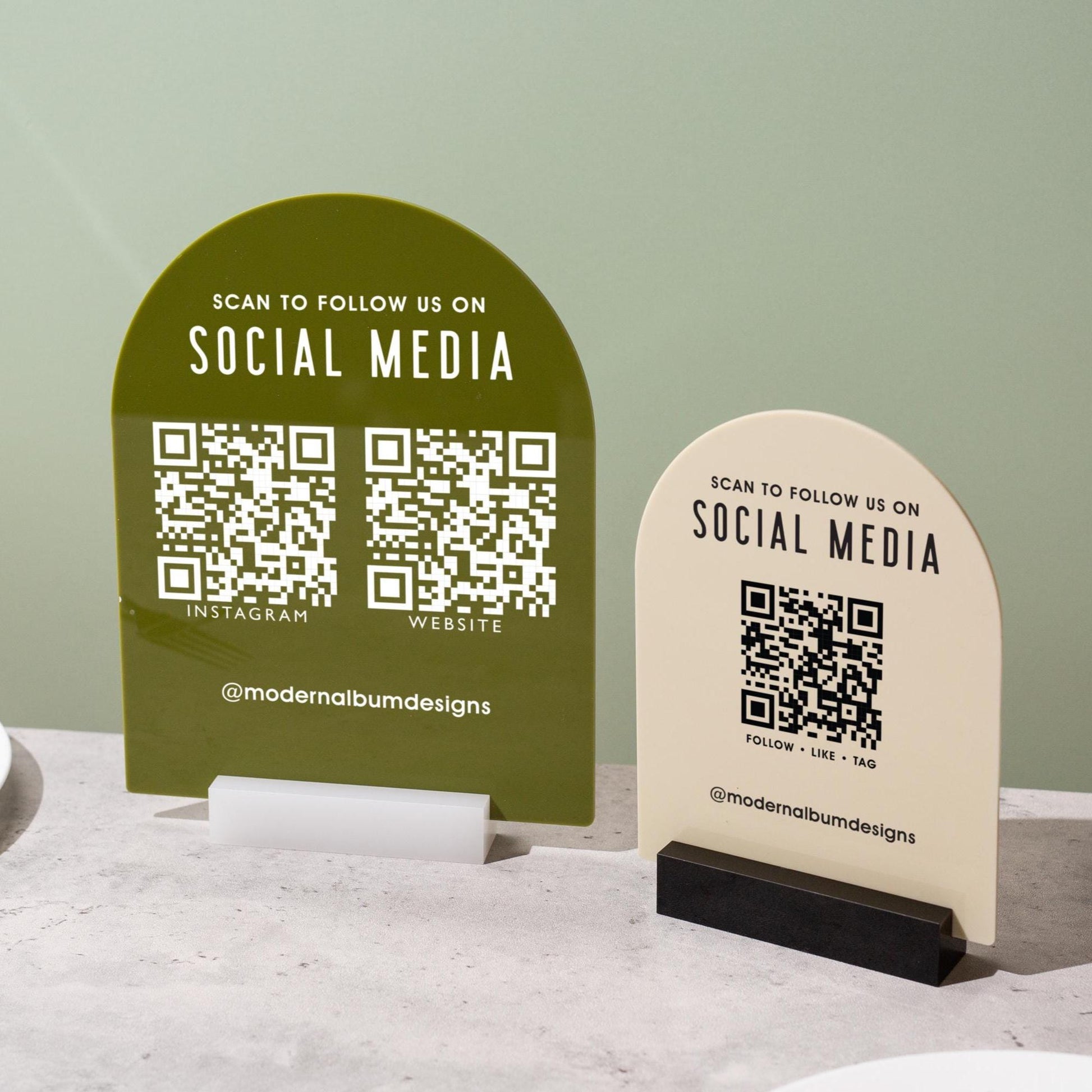 QR Arch Acrylic Sign w/ Base (D6) - Scannable QR Code Social Media Instagram Venmo Cashapp, Scan any Website or Business Payment App Printed