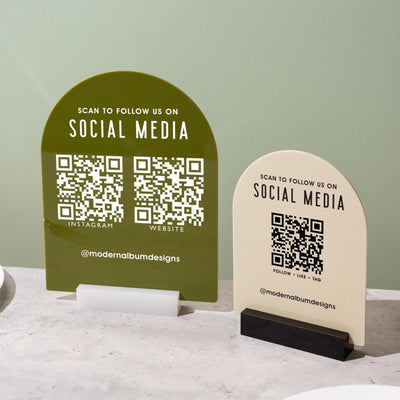 QR Arch Acrylic Sign w/ Base (D6) - Scannable QR Code Social Media Instagram Venmo Cashapp, Scan any Website or Business Payment App Printed