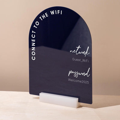 Arch Acrylic Wifi Sign w/ Base (D7) - Custom Wifi Password Display for Home Office Business Shop Airbnb Rental Decor Visitor Login Printed