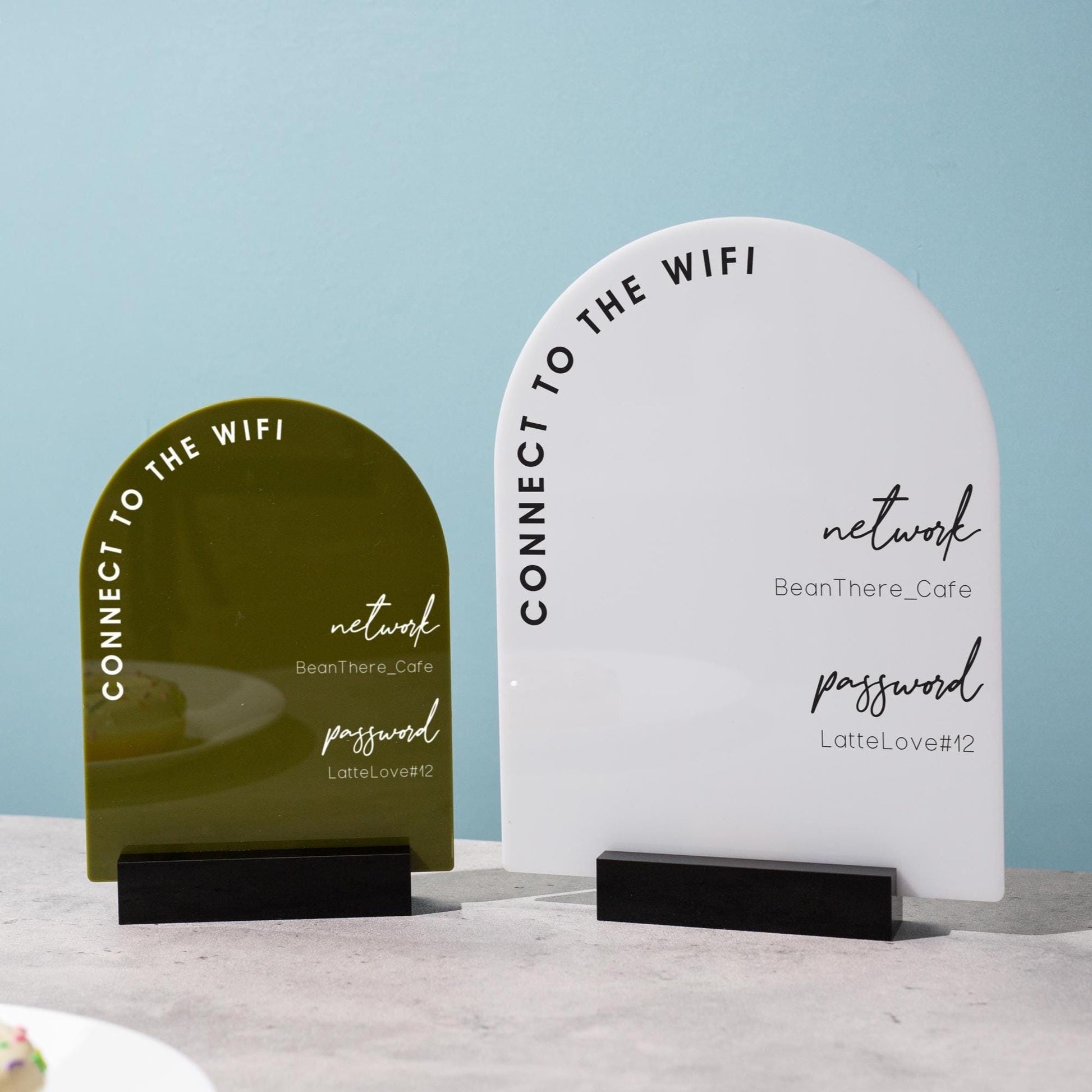 Arch Acrylic Wifi Sign w/ Base (D7) - Custom Wifi Password Display for Home Office Business Shop Airbnb Rental Decor Visitor Login Printed