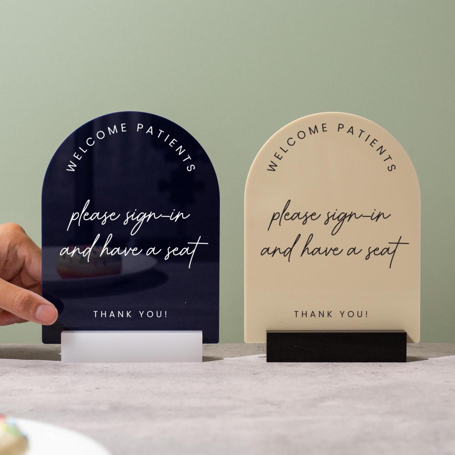 Arch Acrylic Sign w/ Base (D9) - Custom Signage for Business Clinic Office Retail Shops Trade Craft Show Salon, Wood or Acrylic Stand