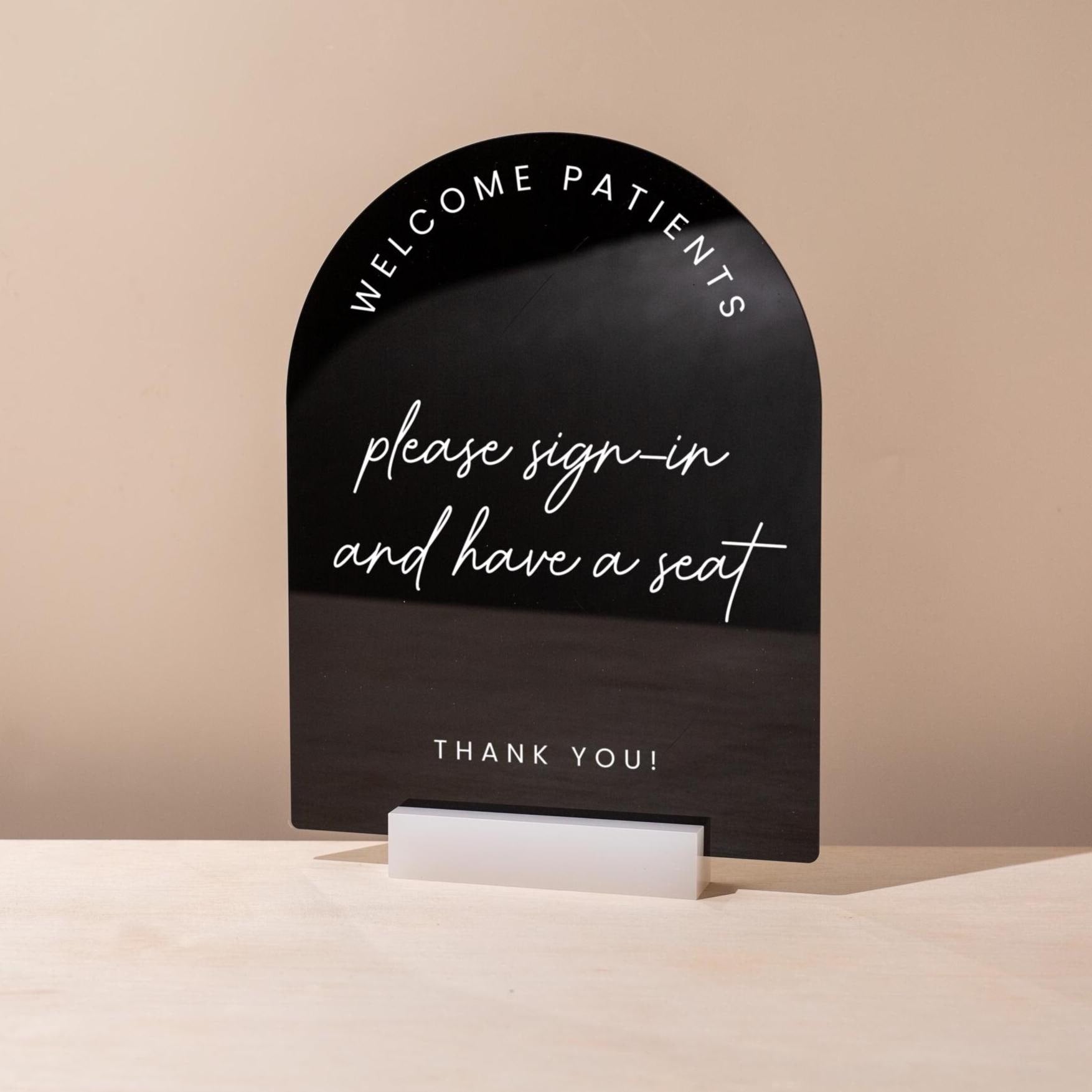 Arch Acrylic Sign w/ Base (D9) - Custom Signage for Business Clinic Office Retail Shops Trade Craft Show Salon, Wood or Acrylic Stand