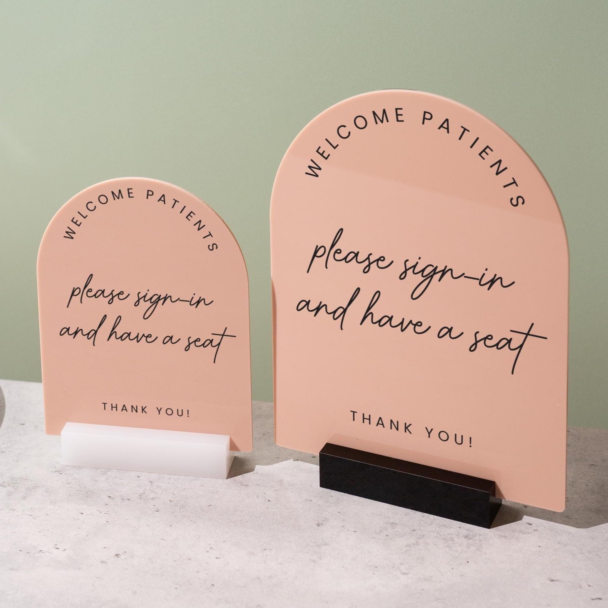 Arch Acrylic Sign w/ Base (D9) - Custom Signage for Business Clinic Office Retail Shops Trade Craft Show Salon, Wood or Acrylic Stand