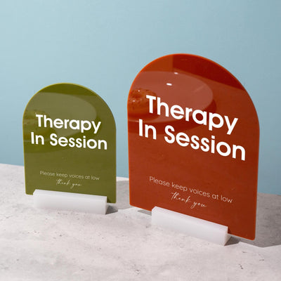 Arch Acrylic Sign w/ Base (D10) - In Session Meeting Display, Custom Signage for Business Clinic Office Retail Shops Trade Craft Show