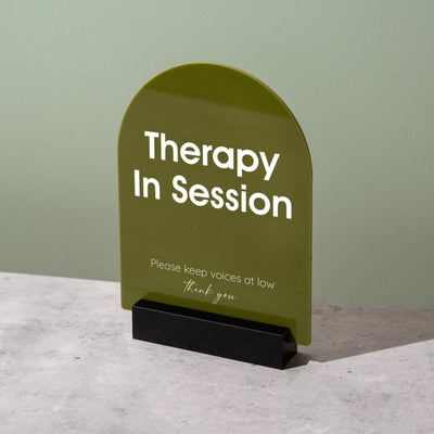 Arch Acrylic Sign w/ Base (D10) - In Session Meeting Display, Custom Signage for Business Clinic Office Retail Shops Trade Craft Show